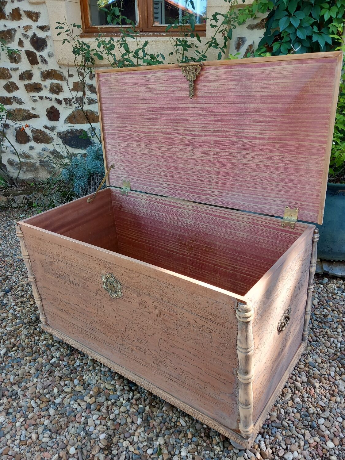 Antique carved wooden chest
