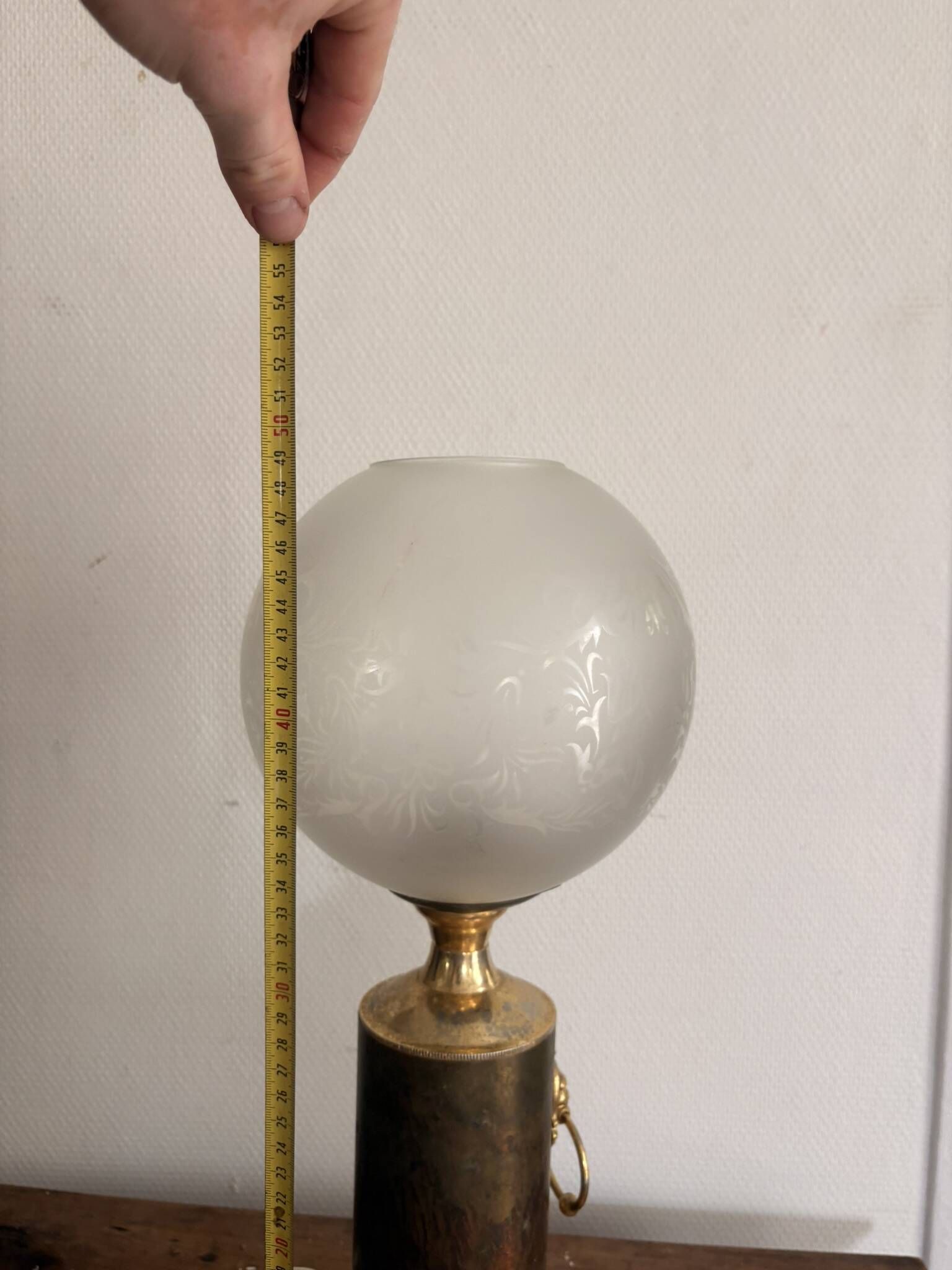 Ancien Lampe Style Neo classique Empire Lion Balthazar Globe Verre