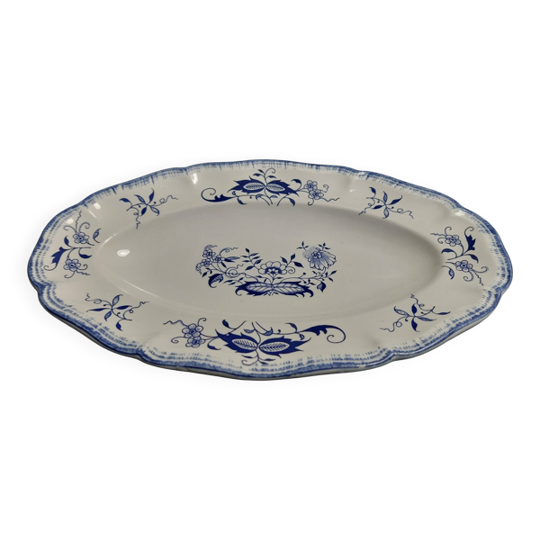 Plat de service ovale faïence Sarreguemines décor Lancaster bleu années 50