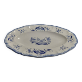 Plat de service ovale faïence Sarreguemines décor Lancaster bleu années 50