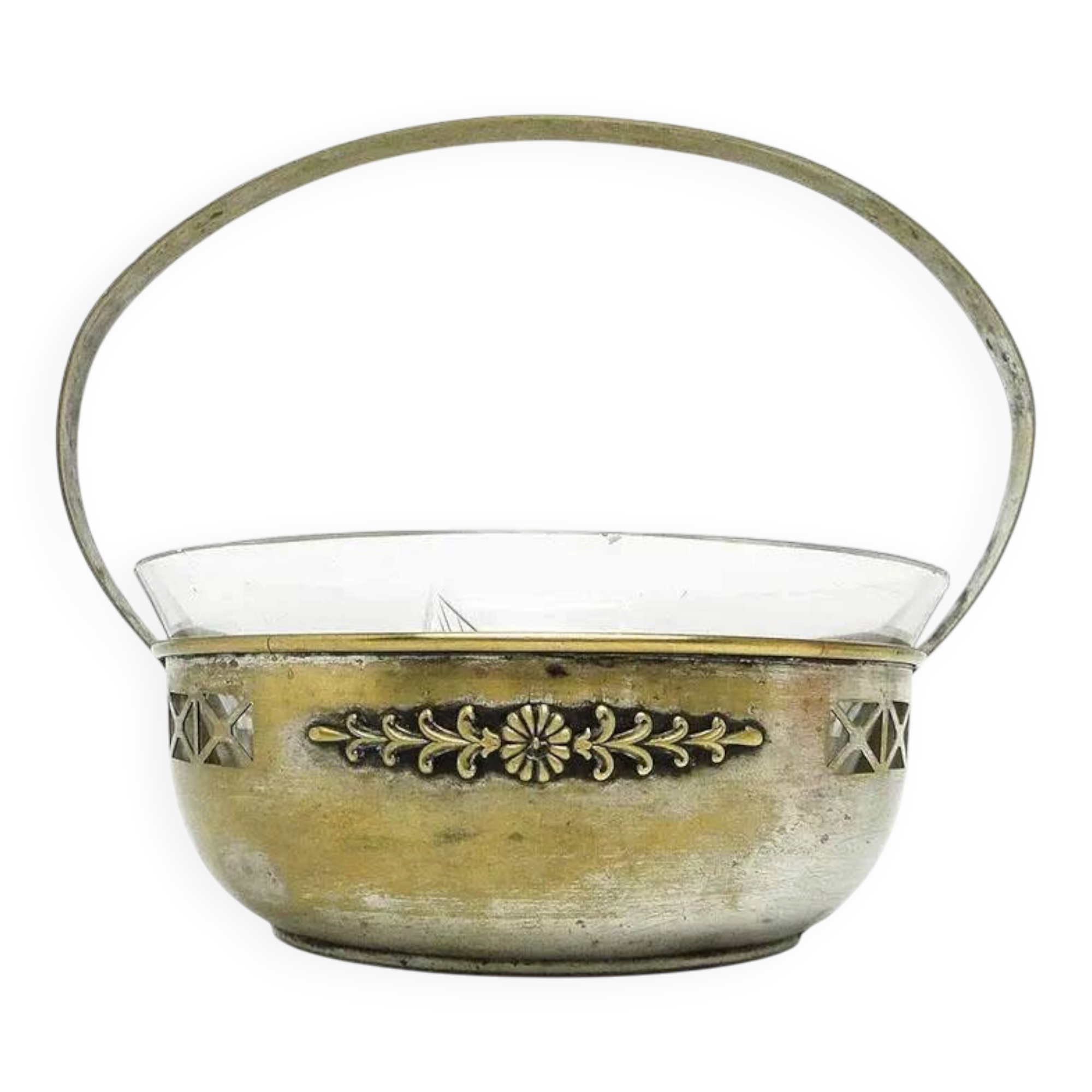 Basket sugar bowl Art Nouveau, silver-plated brass, Austria, 1920s