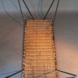 Vintage Raoul Guys coffee table in wicker and black metal, 1960.