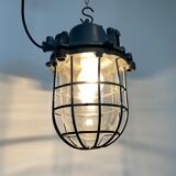 Grey Industrial Cast Iron Cage Pendant Light, 1960s