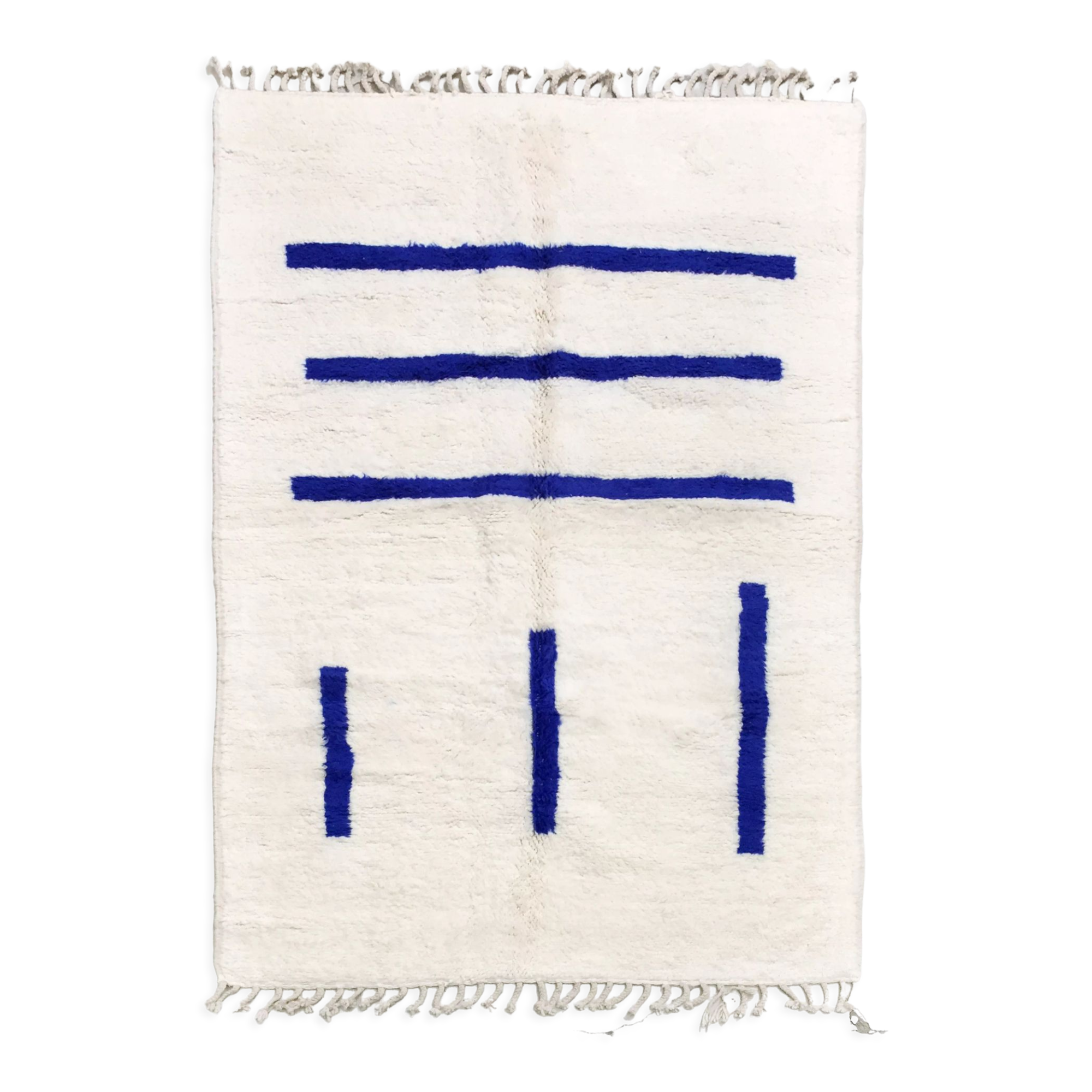 Tapis berbère marocain beni ouarain contemporain à motifs graphiques bleu majorelle 2,82x1,92m