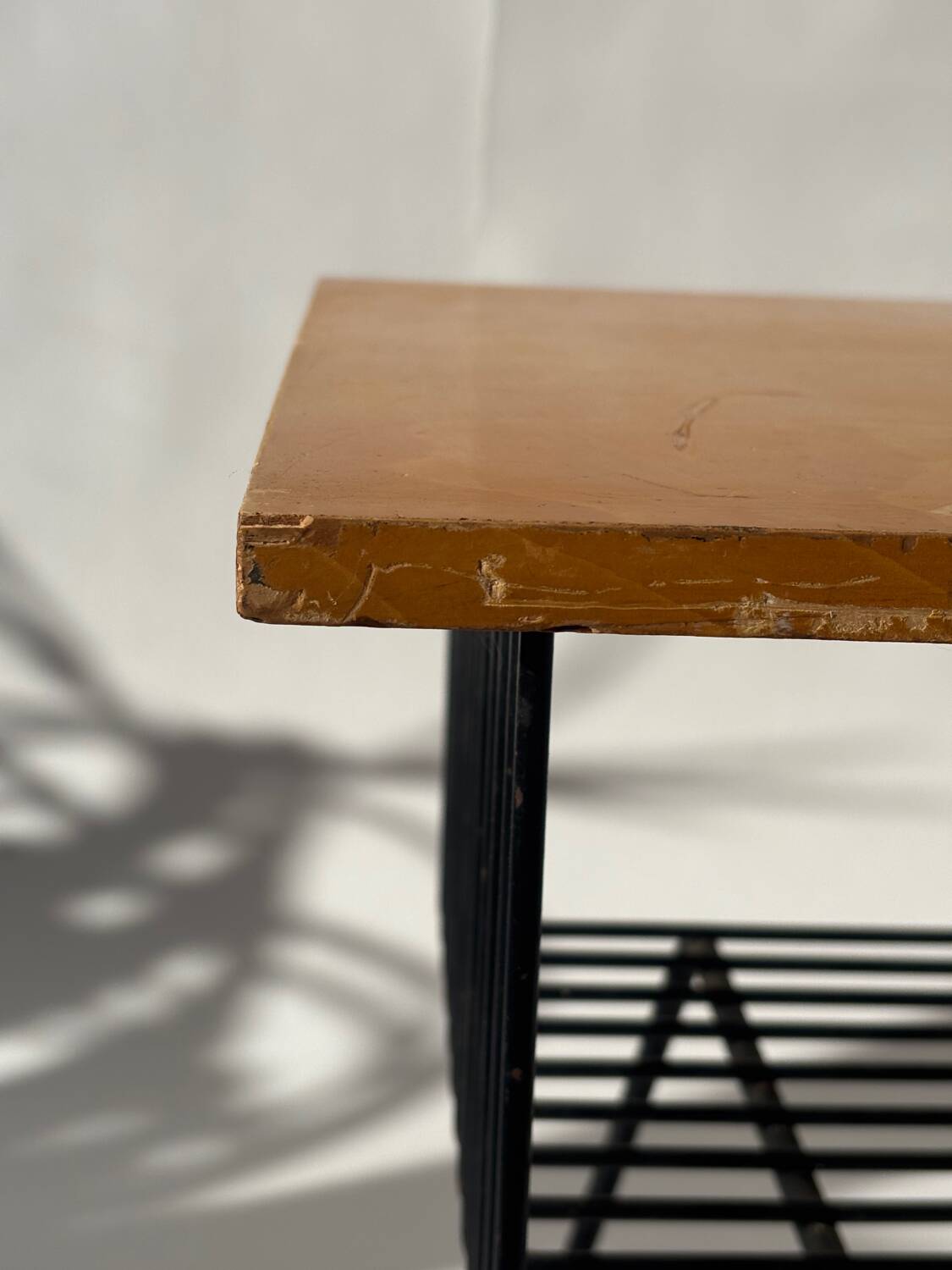 Mid-century metal and wood coffee table with magazine rack, Italy