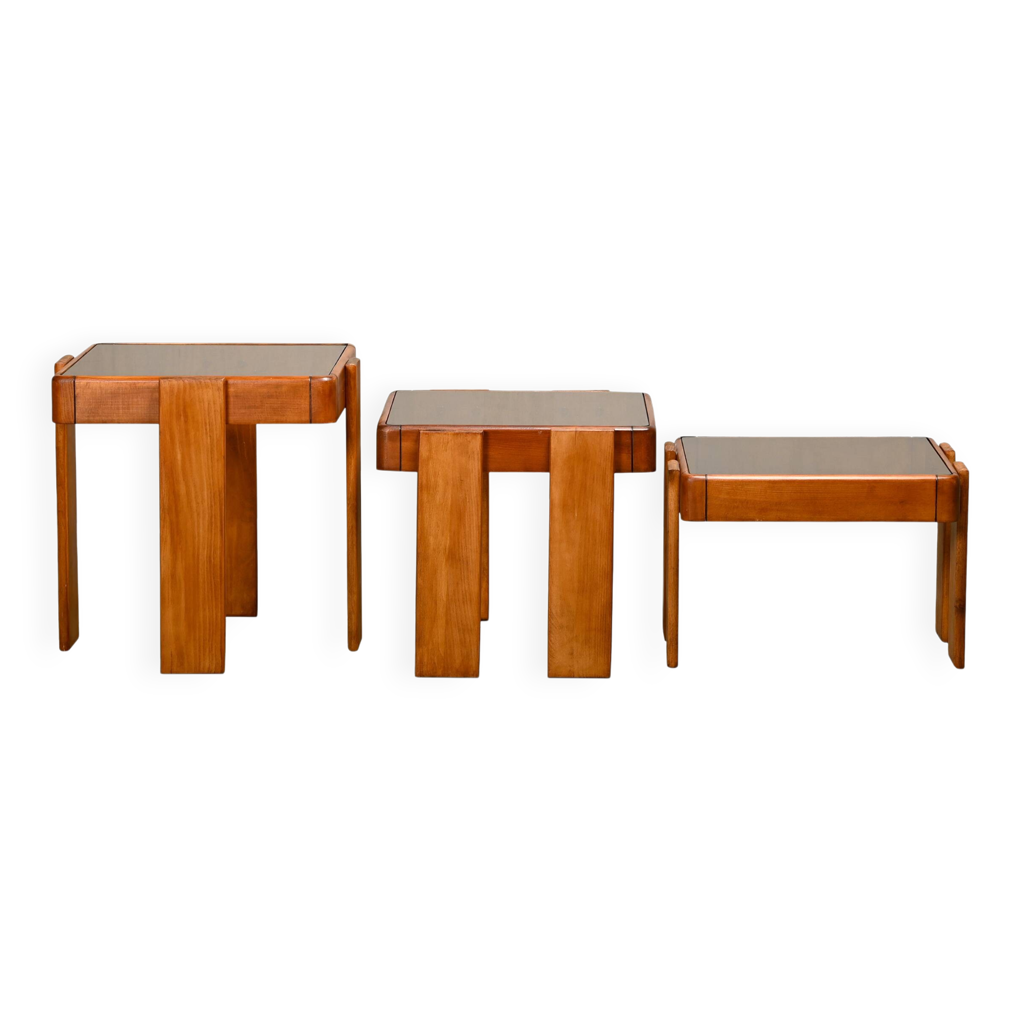 Gianfranco Frattini Nesting Tables in stained wood for Cassina and Meblo, 1