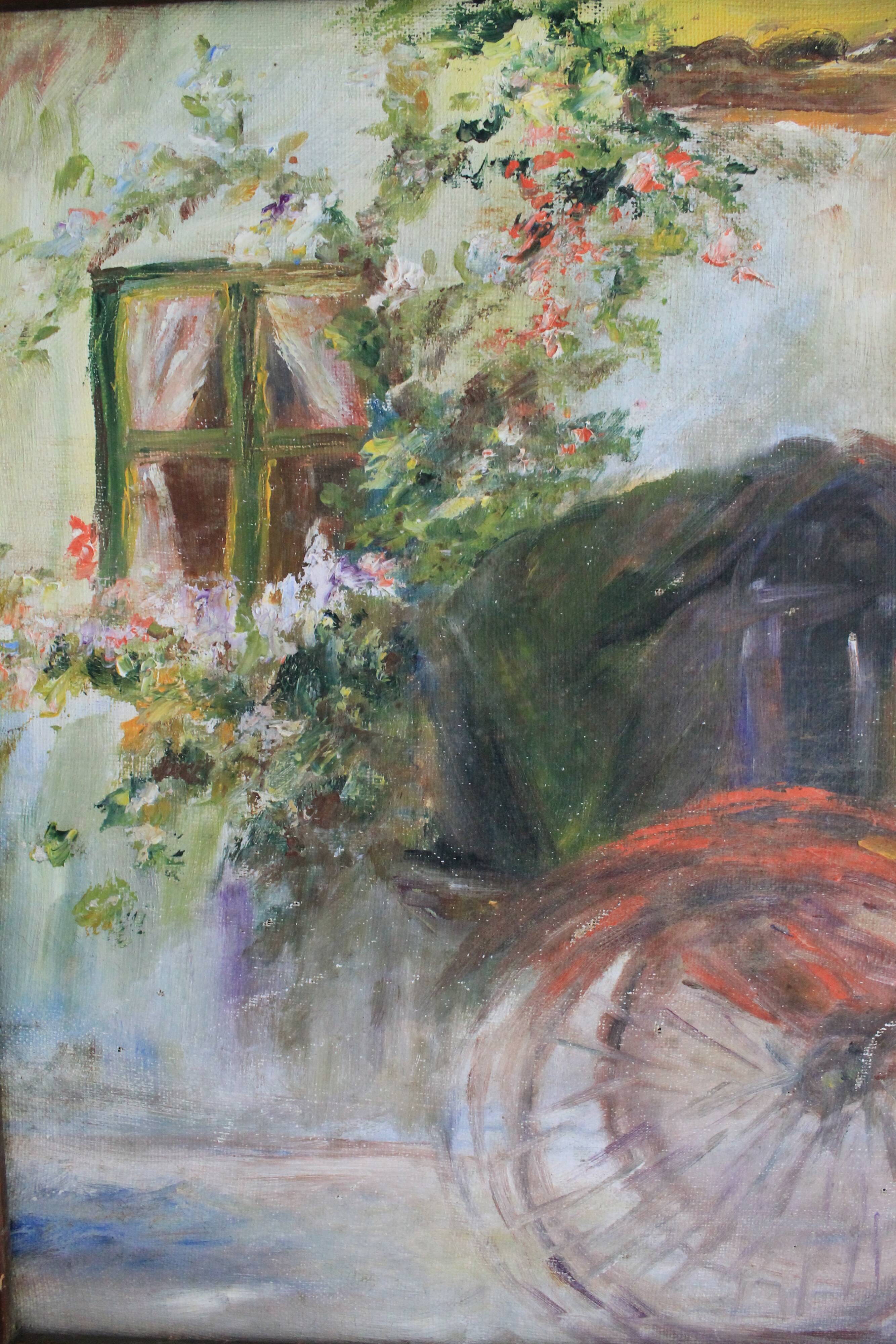 Oil on canvas signed F. Fosso, depicting a man pulling a cart.