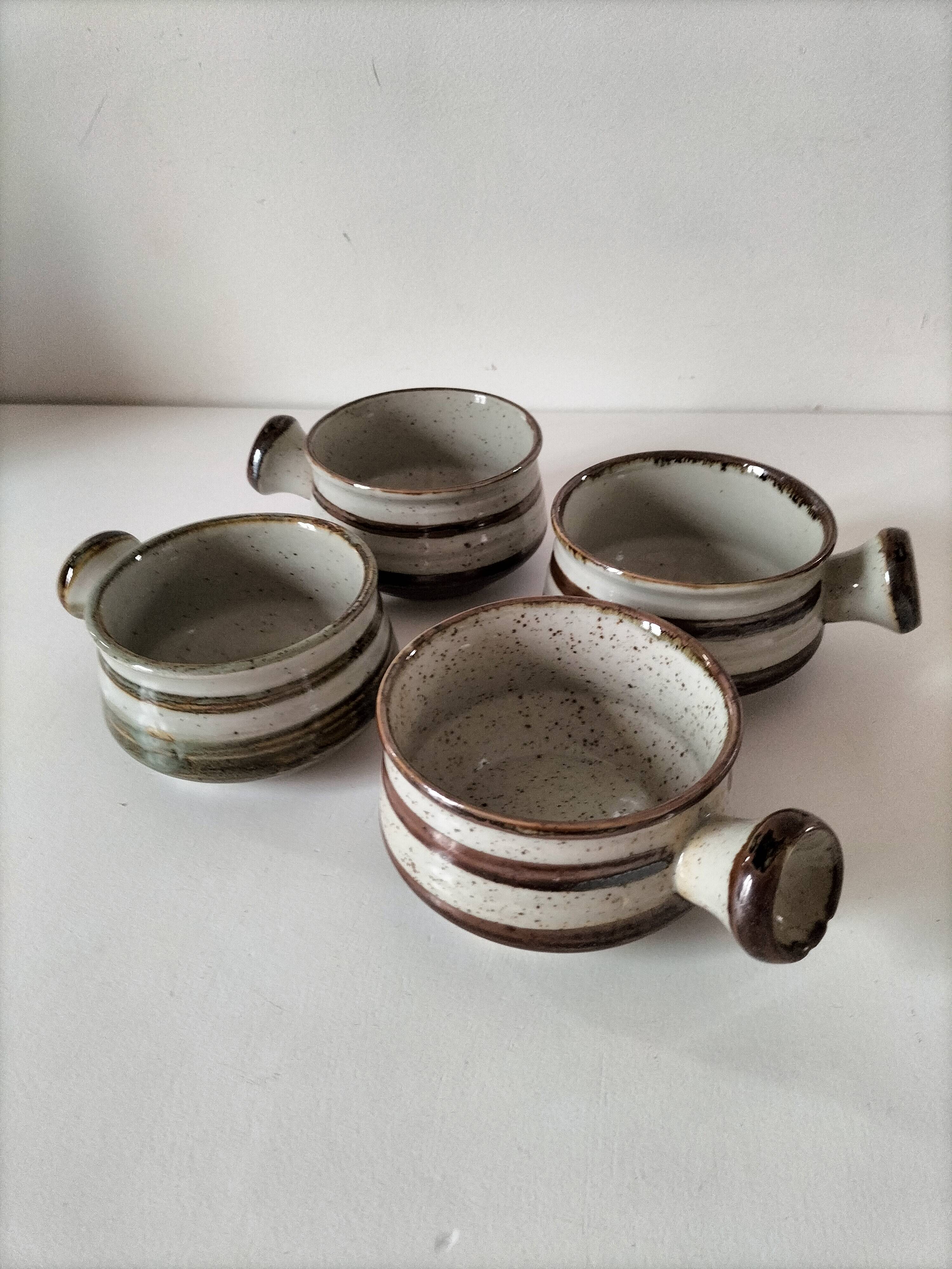 4 caquelons en grès émaillé, esprit wabi-sabi, années 70