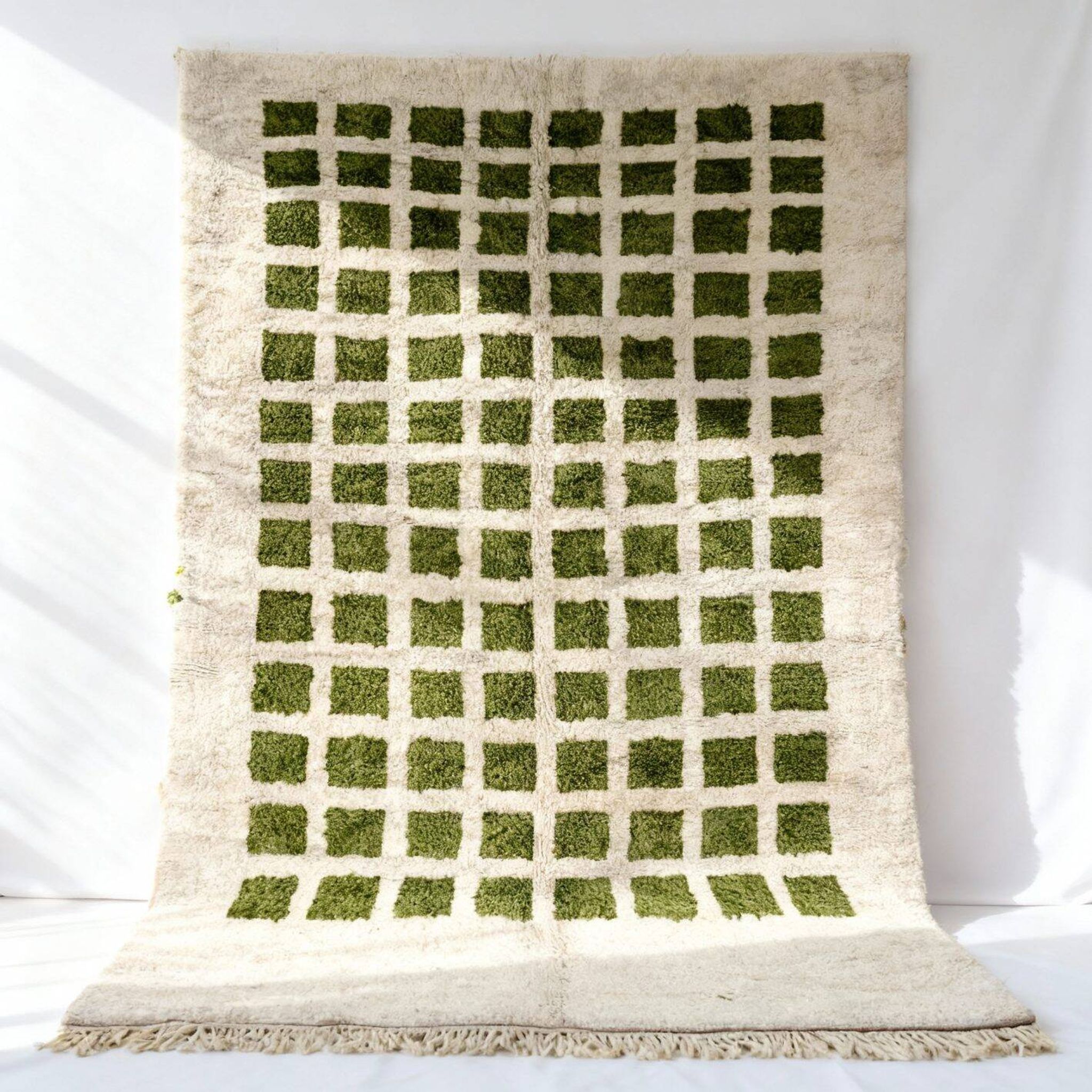 Tapis moderne motif quadrillage en laine 2COULEUR 250CMX150CM