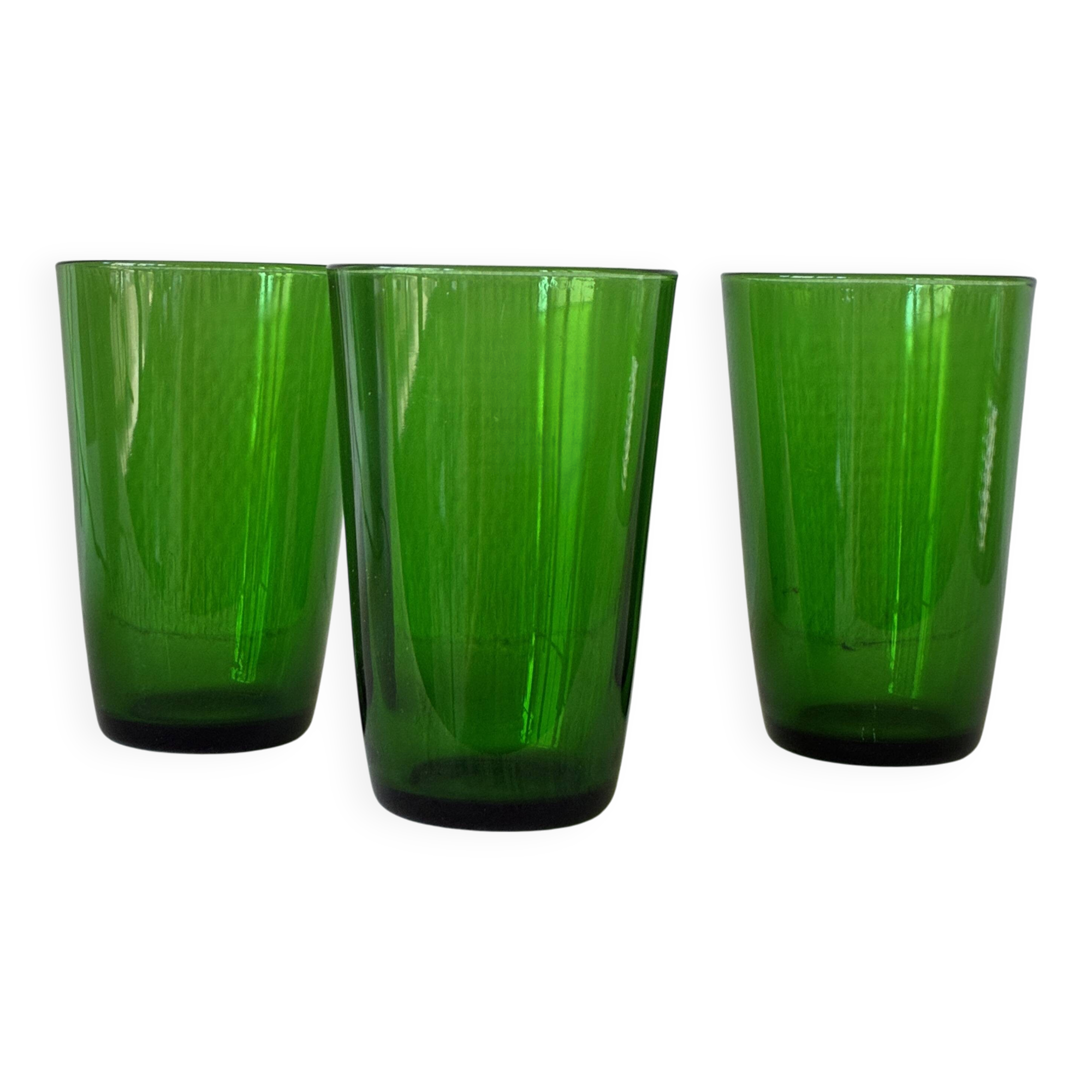 Lot 3 green Verres Vereco glasses