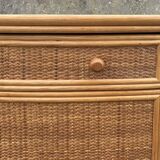 Vintage low sideboard, Exodia, bamboo and rattan, 80s