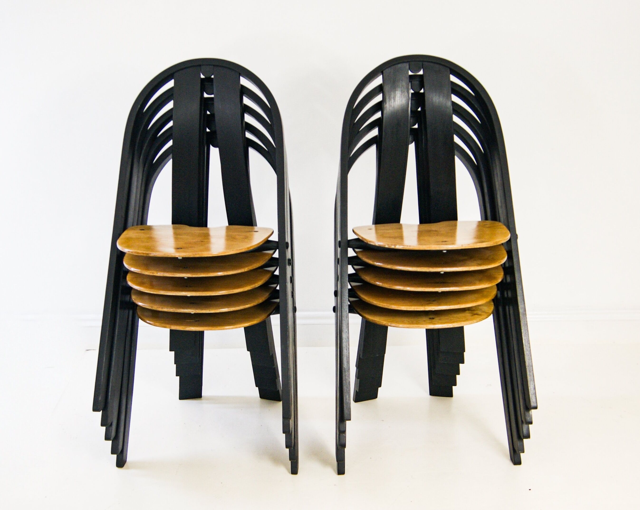 Set of 10 Danish Stacking Chairs in Beech