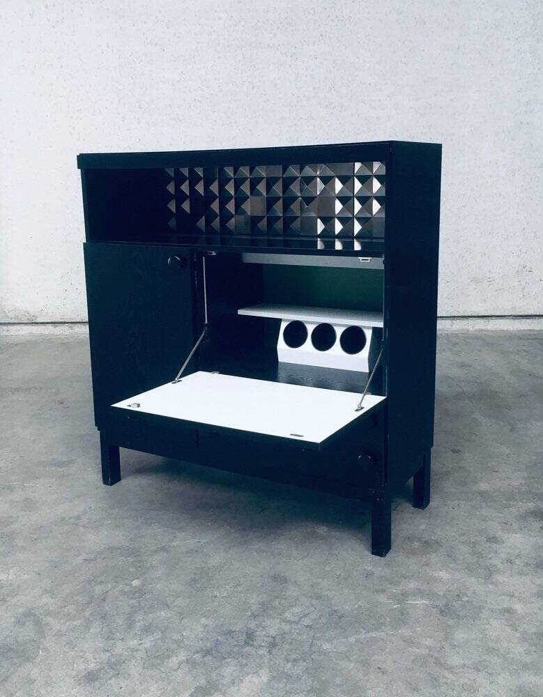 Brutalist Black Ebonised Dry Bar Cabinet, Belgium, 1970s
