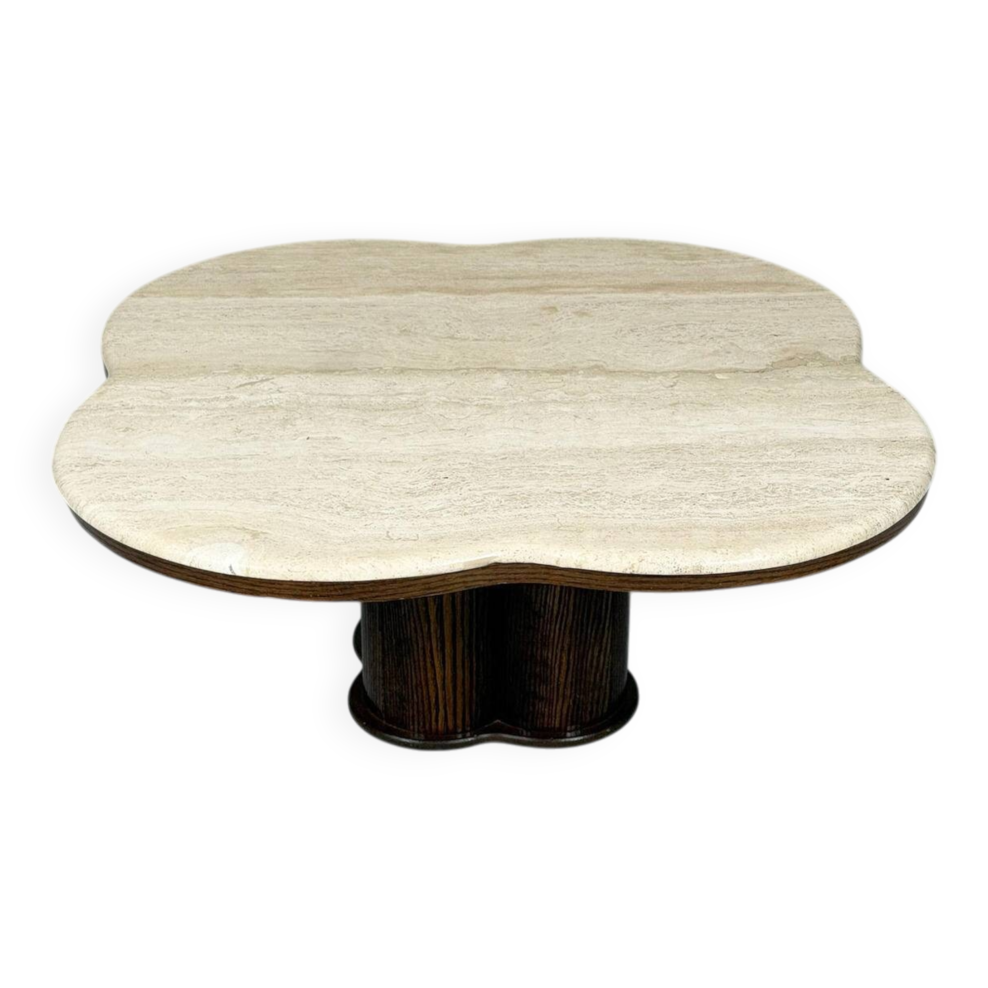 Coffee table with travertine top in cloverleaf shape, Italy, 1970s.