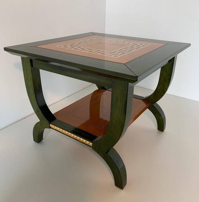 Unique Italian Green Aniline and Maple Coffee Table