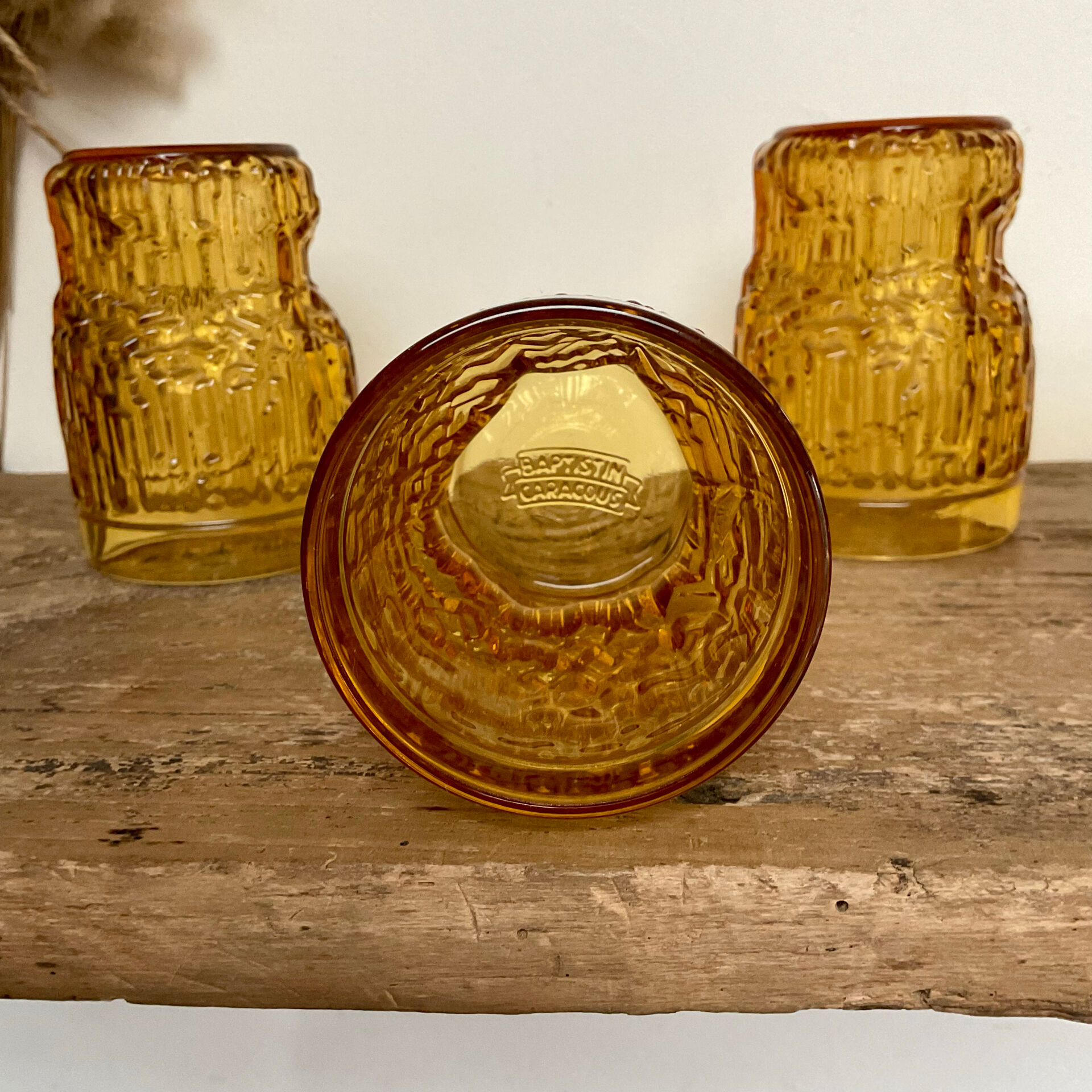 4 vintage amber glasses