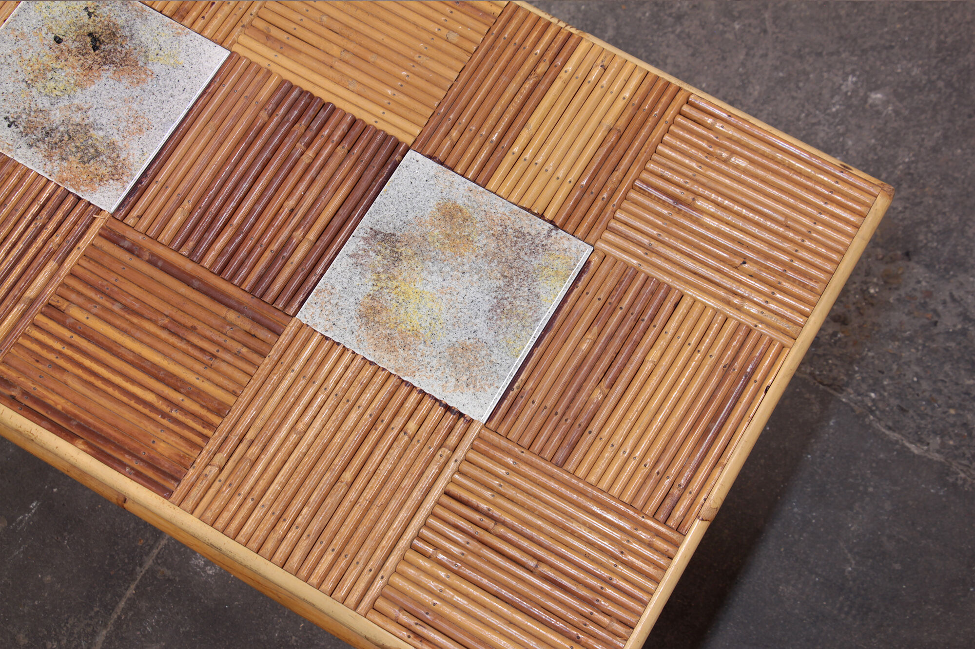 Rattan and ceramic coffee table