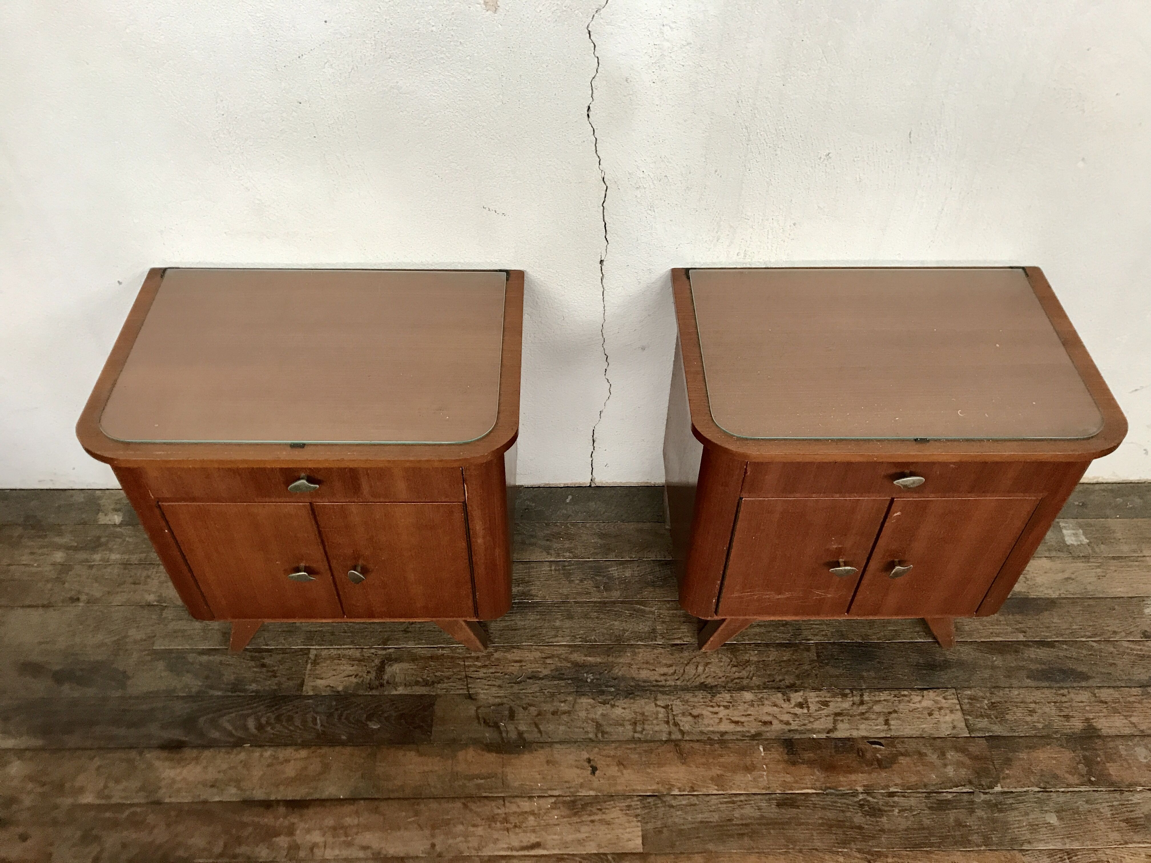 Pair of night tables feet compass bedside end of vintage sofa old 1950 1960 retro