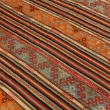 6x9 Red Orange Striped Handmade Kilim Rug, 174x267Cm