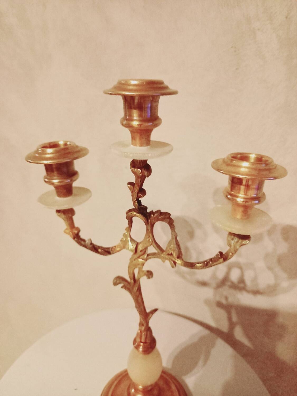 Brass and stone chandelier