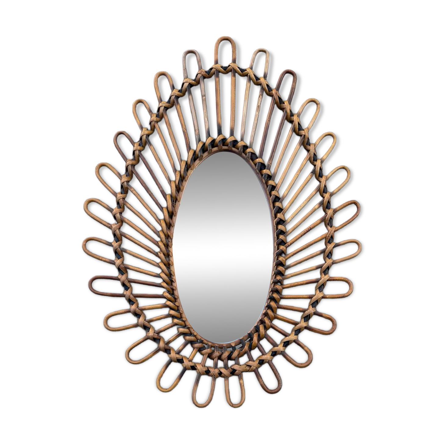 Almond rattan mirror from the 1960s