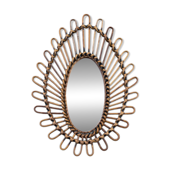 Almond rattan mirror from the 1960s