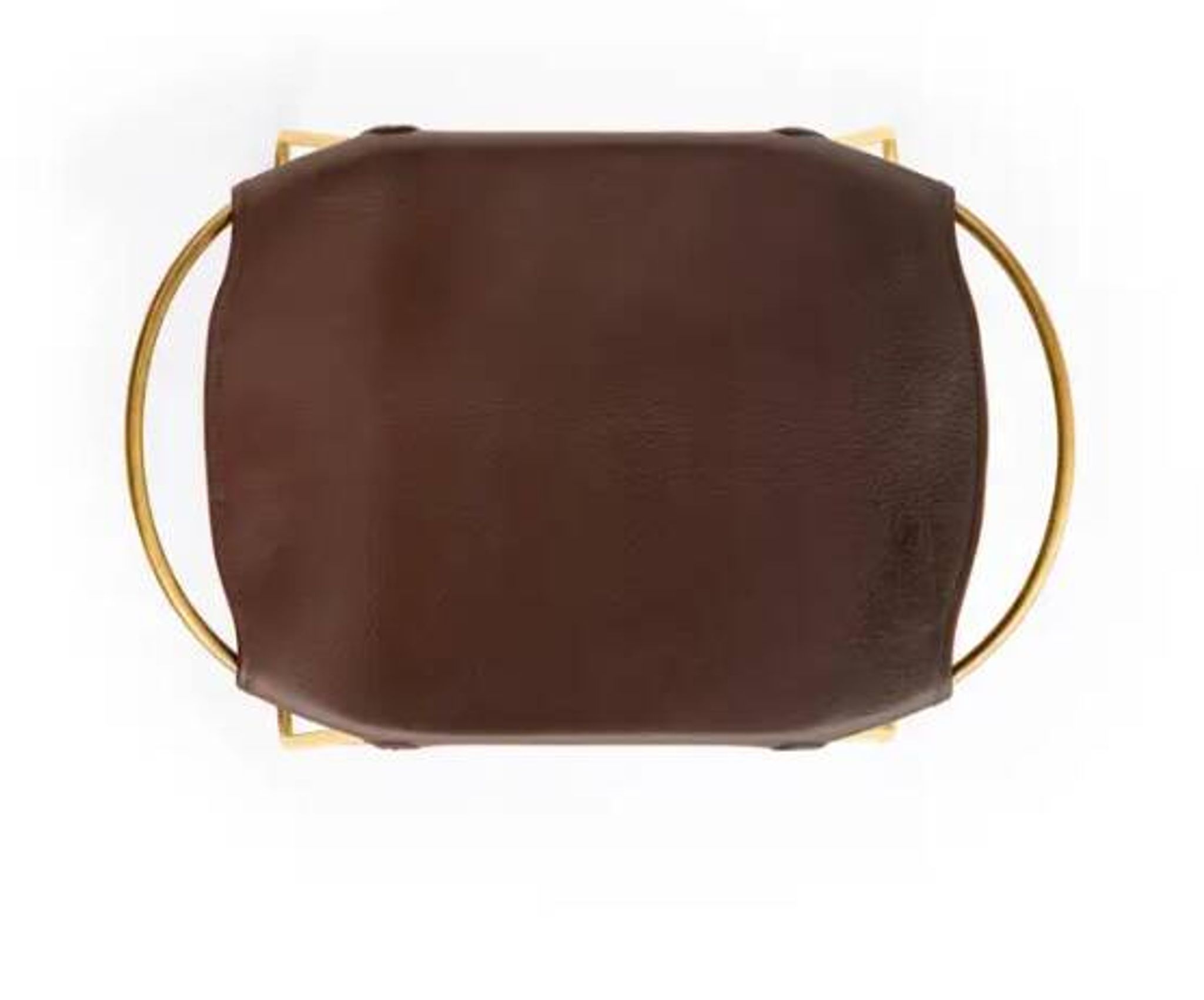 Brown stool pair without backrest with brass details.