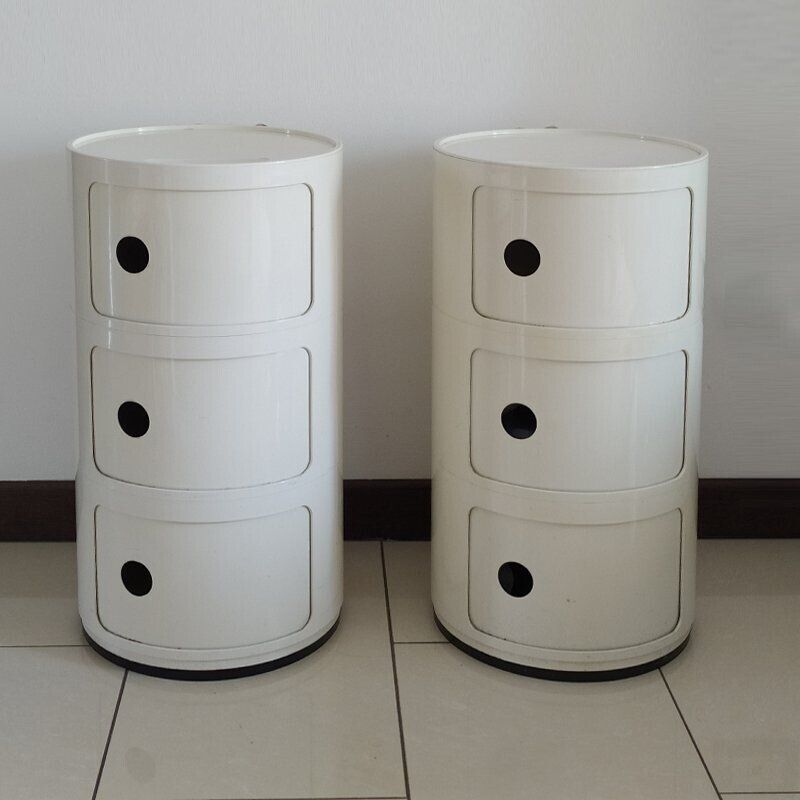 Paire d’armoires modulaires en plastique blanc vintage par Anna Castelli Ferrieri pour Kartell, années 1970