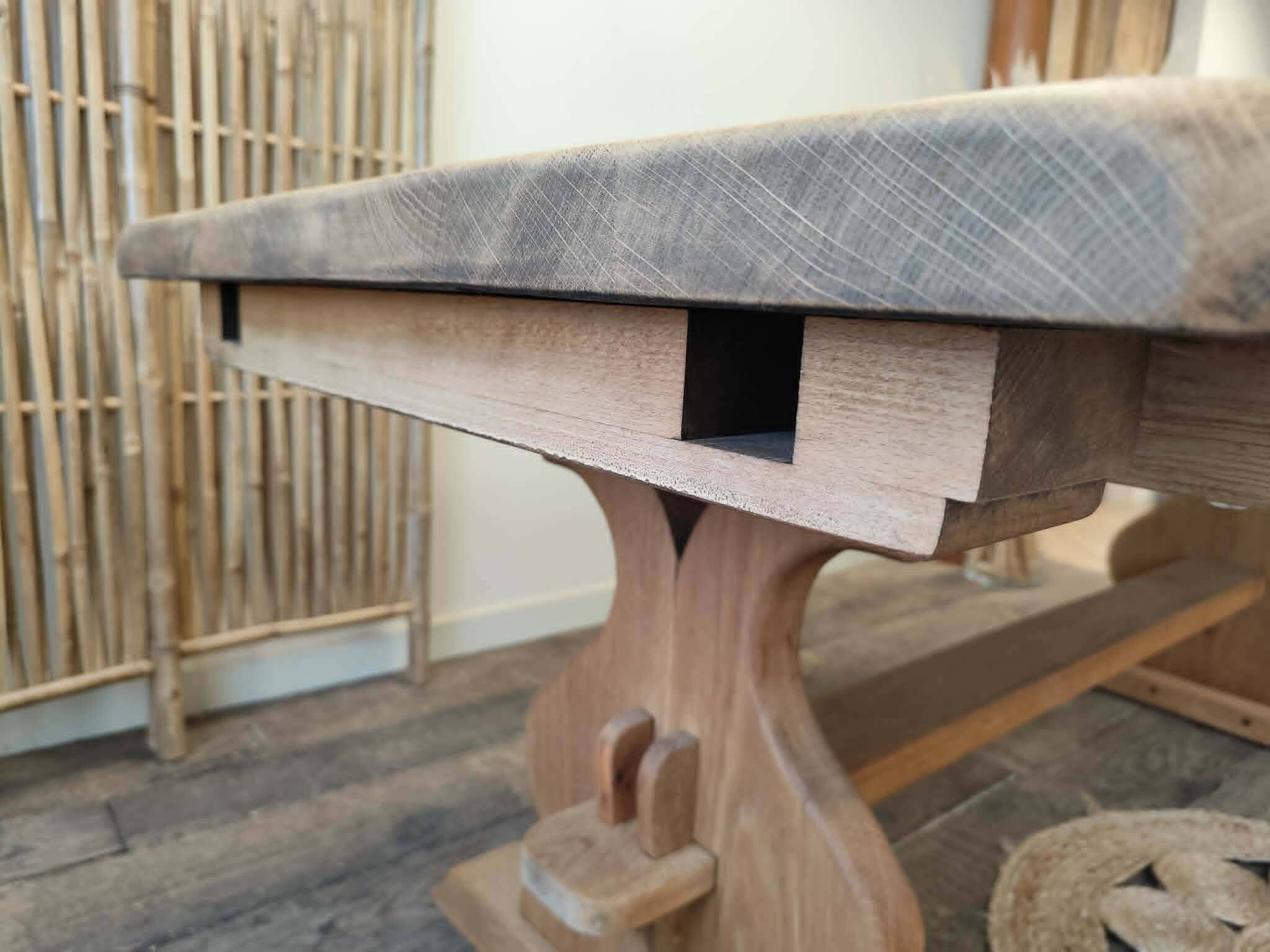 Monastery table with extension solid oak wood