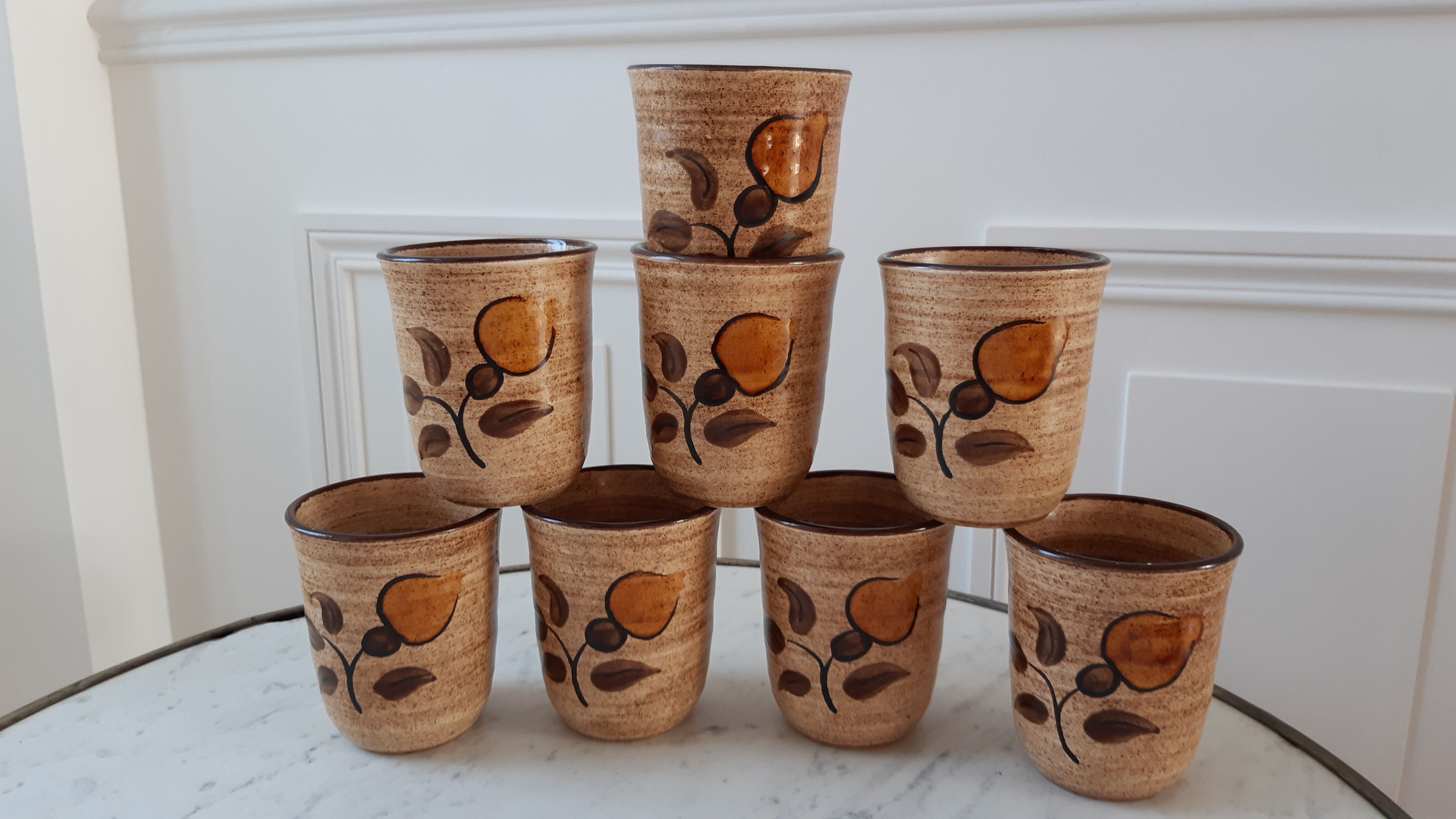 Set of 8 cups glasses in stoneware Salins 70s