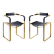 Pair of Wanderlust armchairs with navy blue backrest and brass.