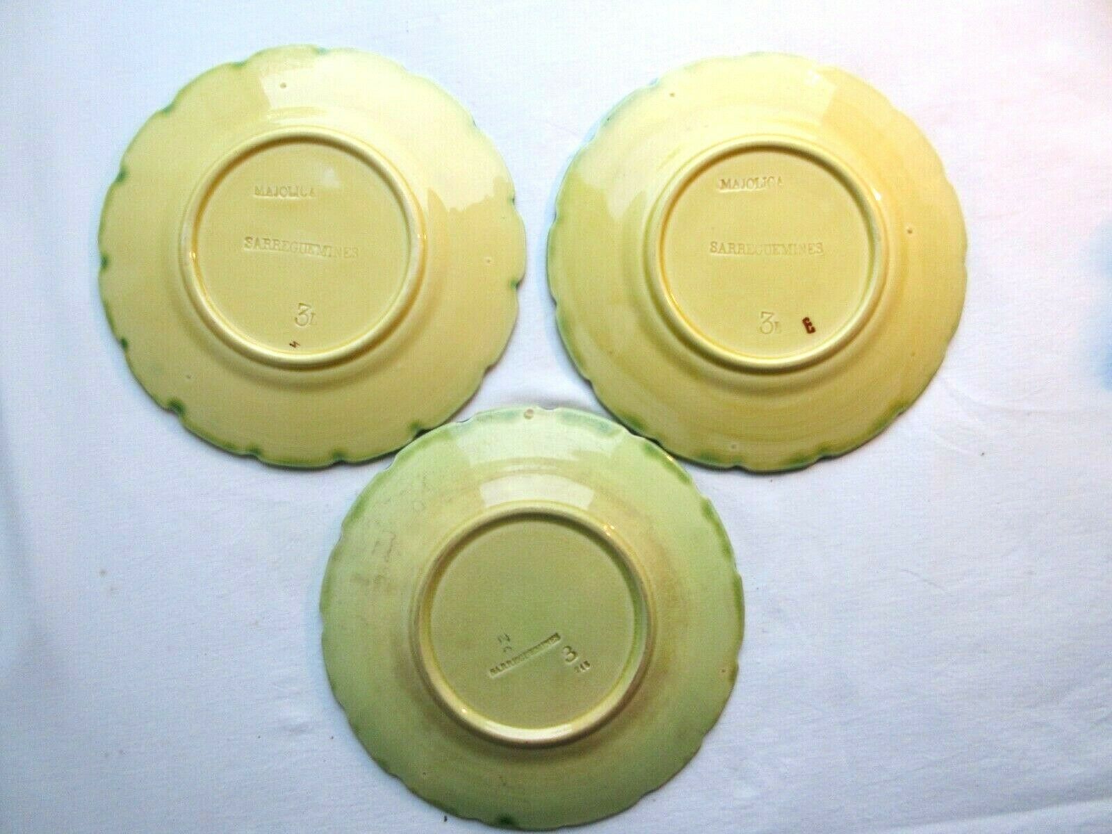 Lot of 3 Art Deco dessert plates in Sarreguemines dabbling: Vine