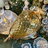 Pineapple chandelier in amber glass and brass 1960