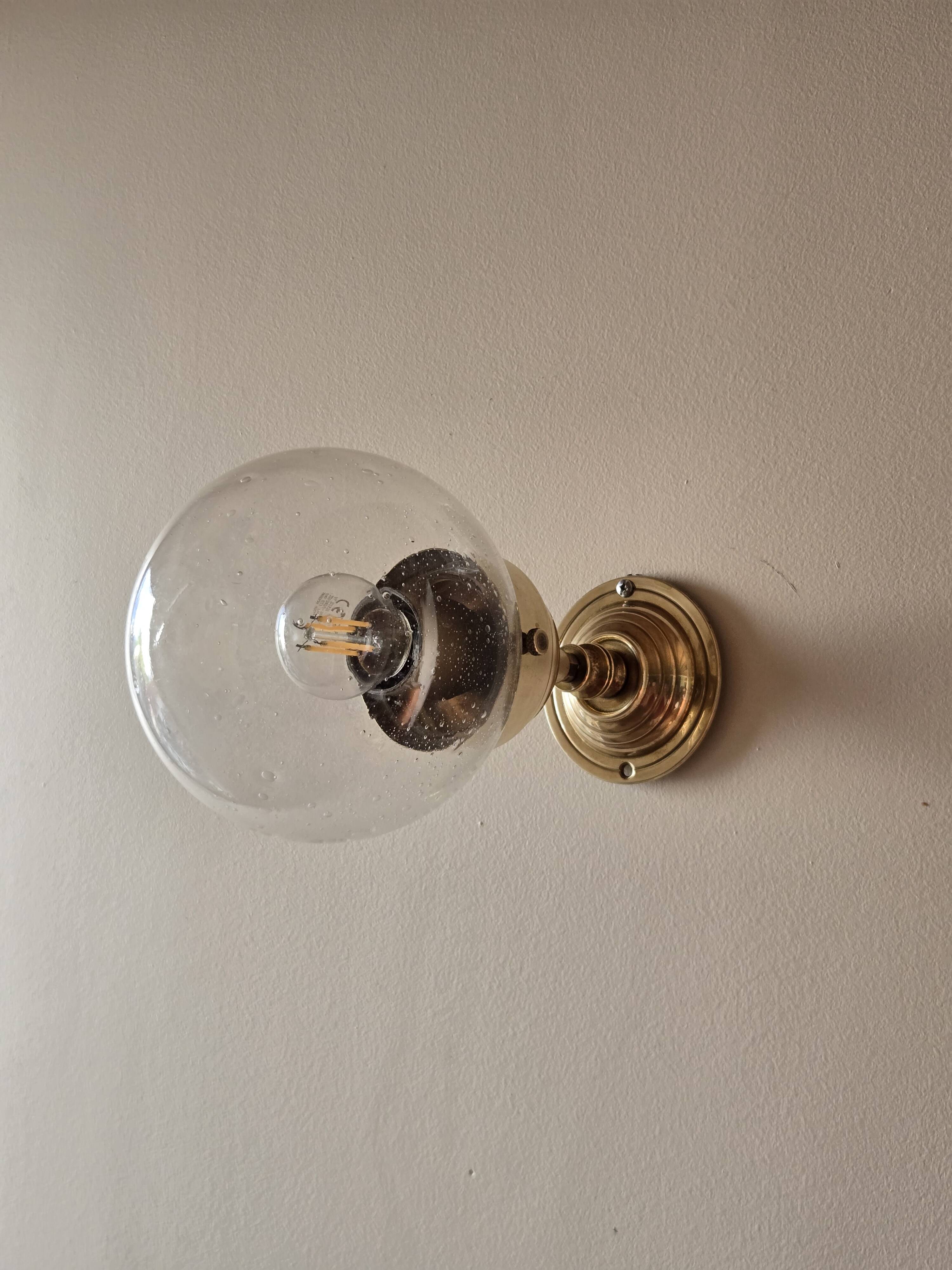 Pair of adjustable wall lights in blown glass and solid brass - modern design