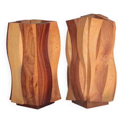 Paire de Vases bois sculptural, vase bois courbé, vase bois naturel