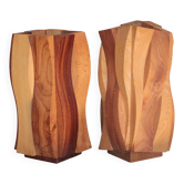 Pair of sculptural wooden vases, curved wooden vase, natural wooden vase