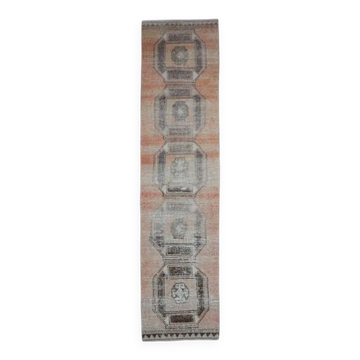 Couloir vintage orange en laine turque noué à la main 80x329
