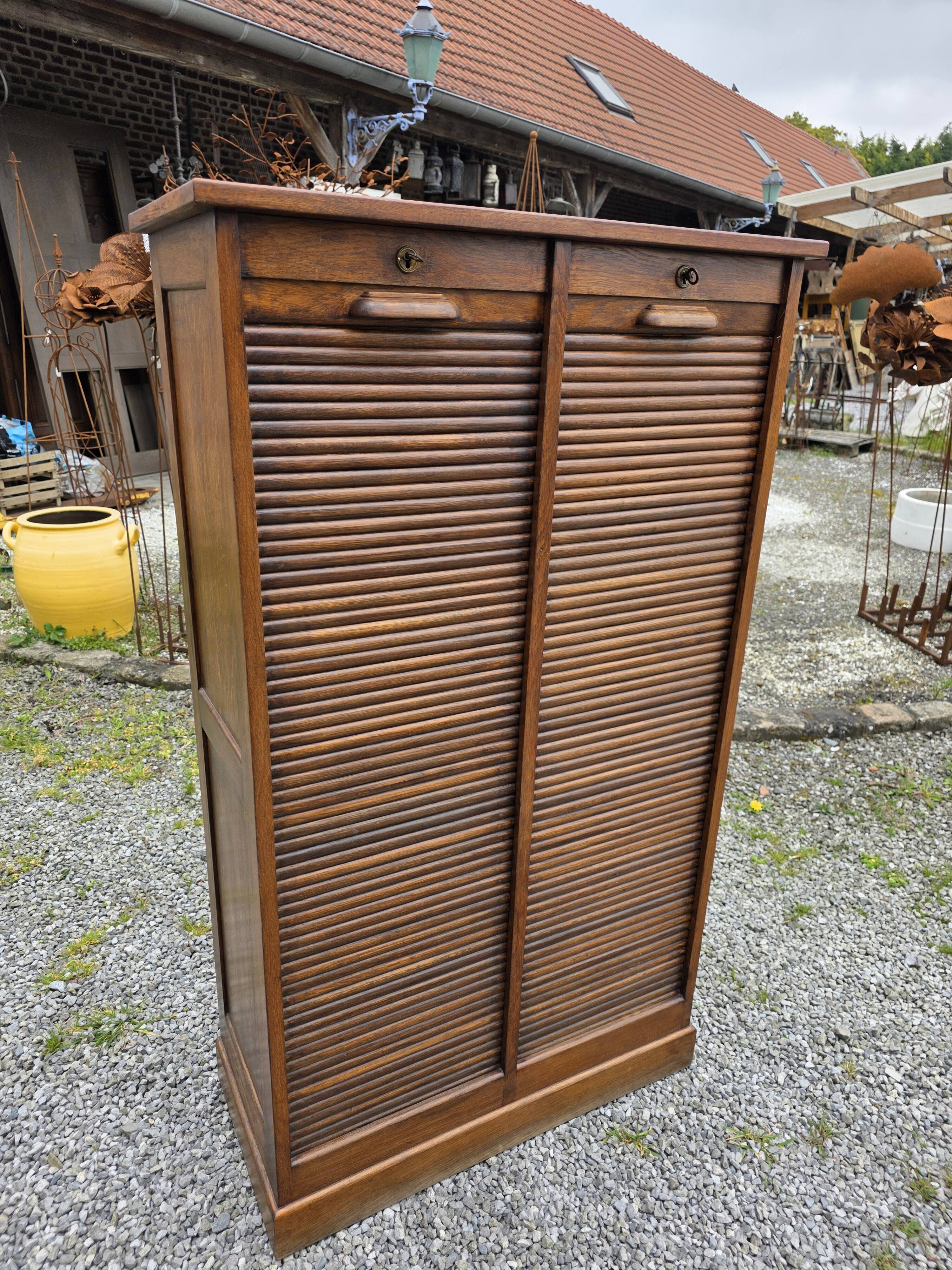 Antique double curtain cabinet in oak (internal drawers)