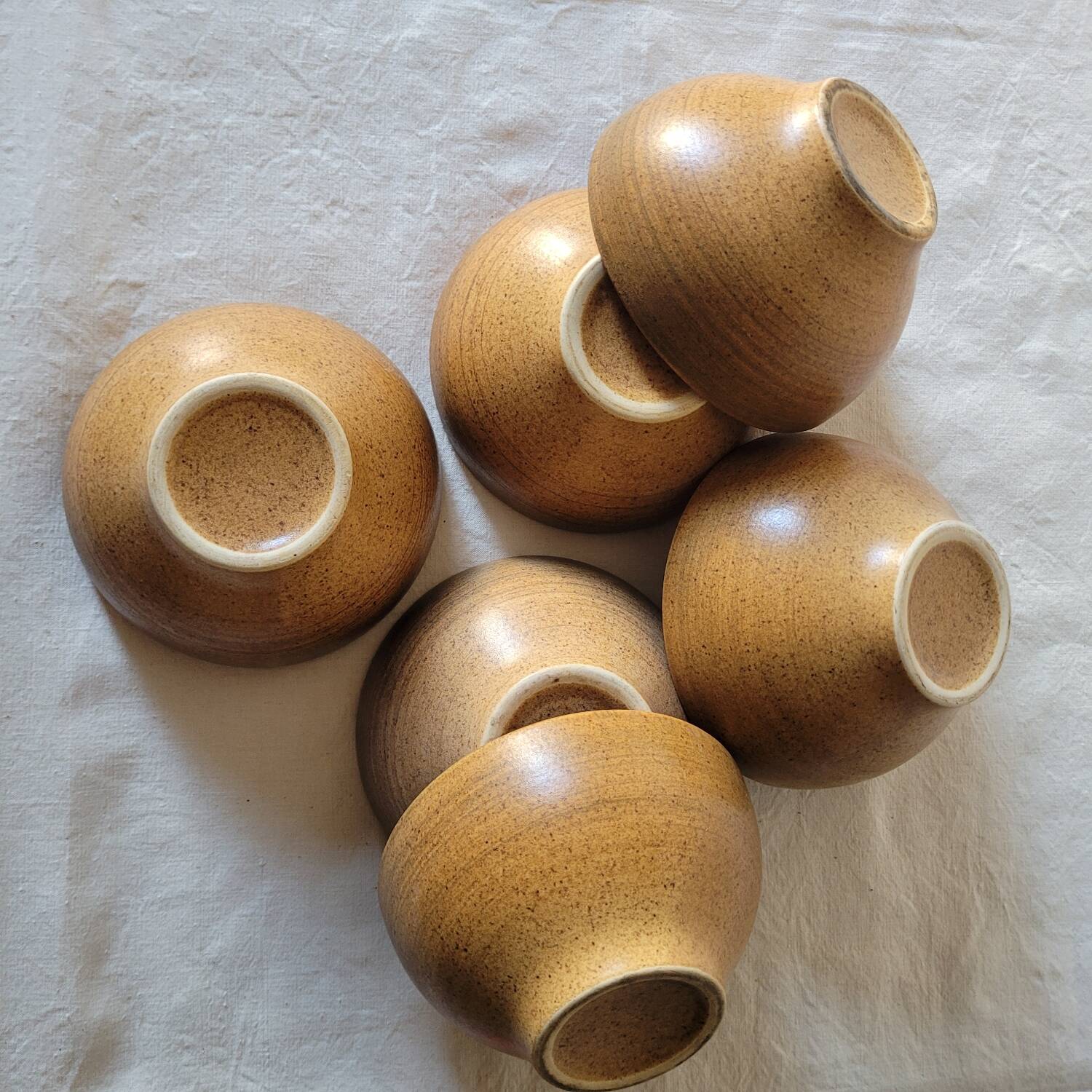 Set of 6 Hand Thrown Stoneware Bowls – Vintage 1970s – Rustic Minimalism