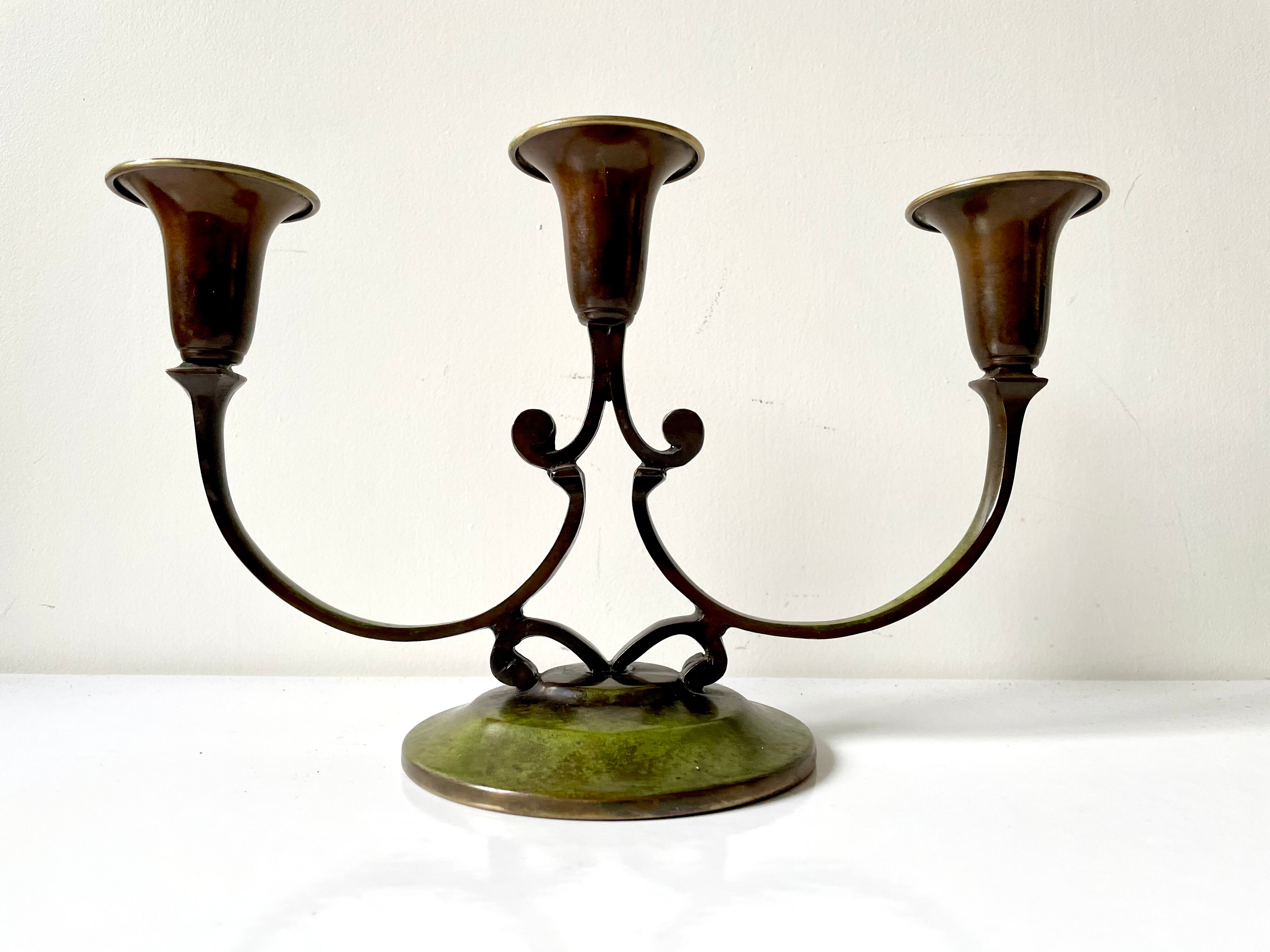 Art Deco Swedish Grace  candleholder in Varnish Verdigris Brass