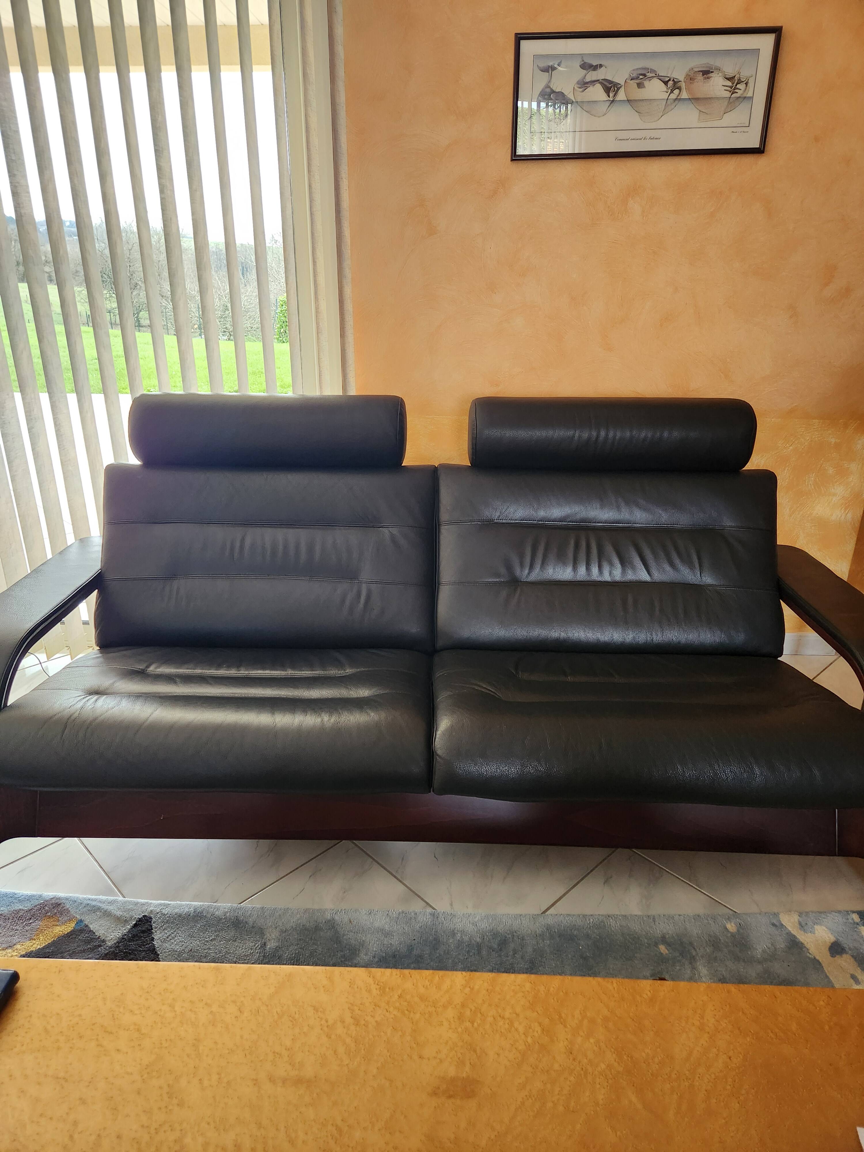 Black leather sofa Nova Roche Bobois