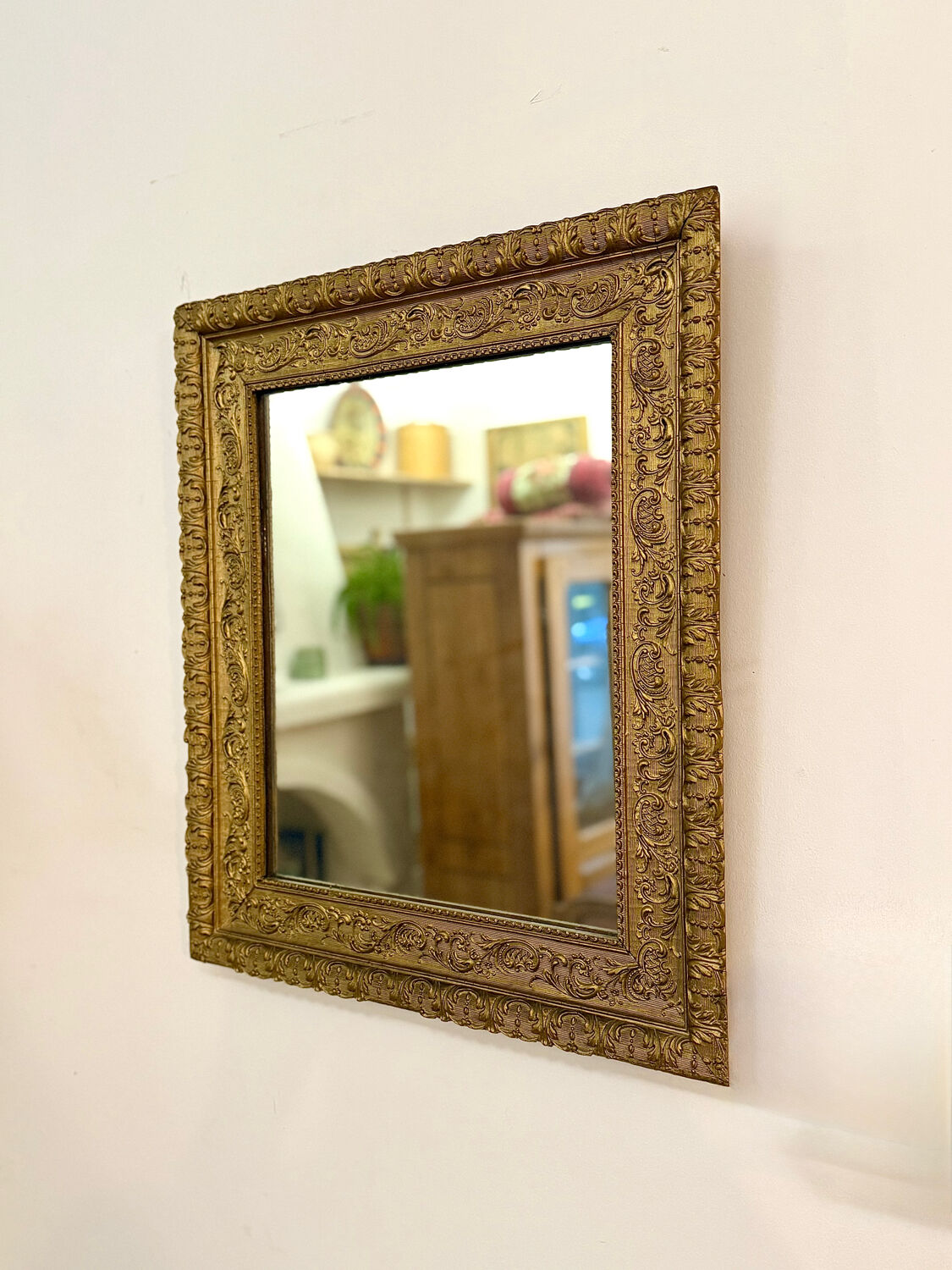 Period Mirror with Wooden and Gilded Stucco Frame – 19th Century Patina