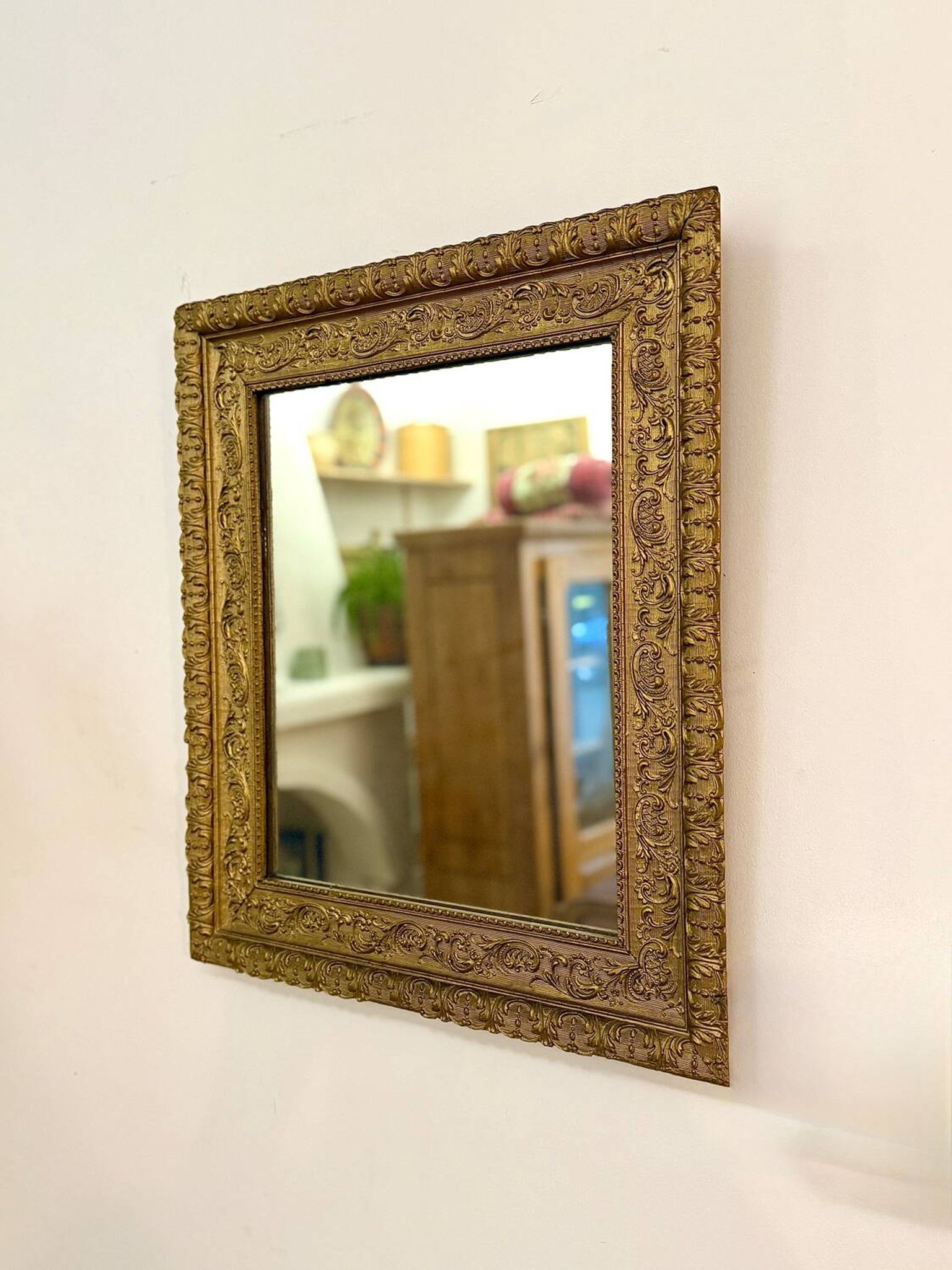Period Mirror with Wooden and Gilded Stucco Frame – 19th Century Patina