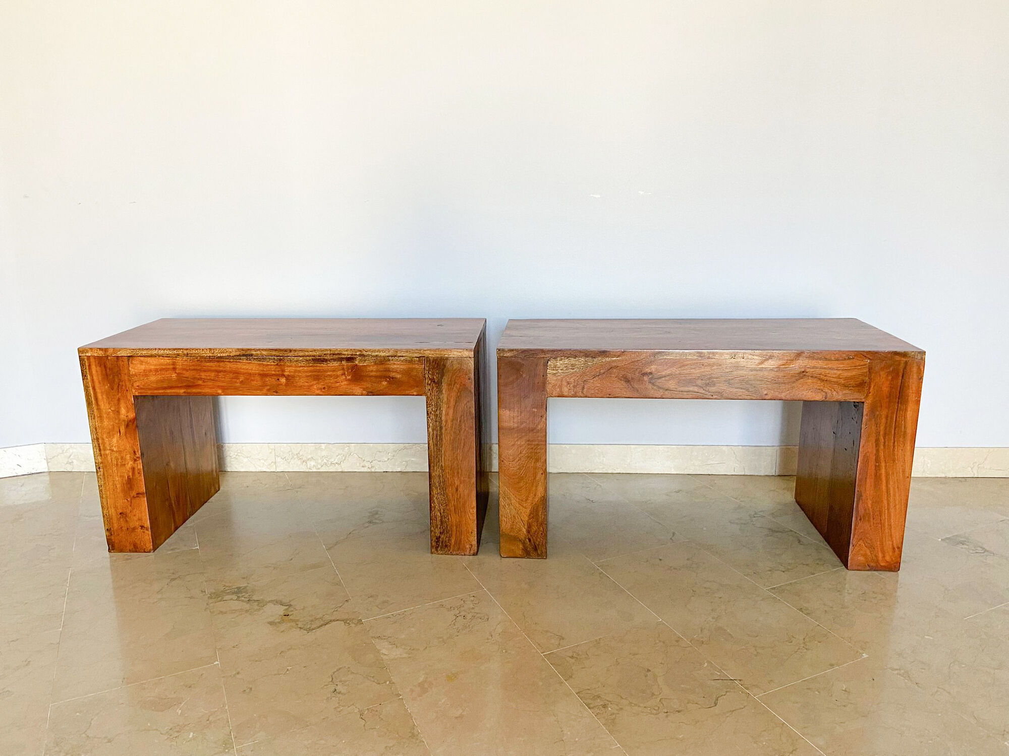 Set dining table plus 2 benches in solid teak wood, Italy 1970s