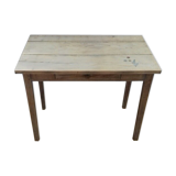 Small old wooden table with inclusion of coins and keys