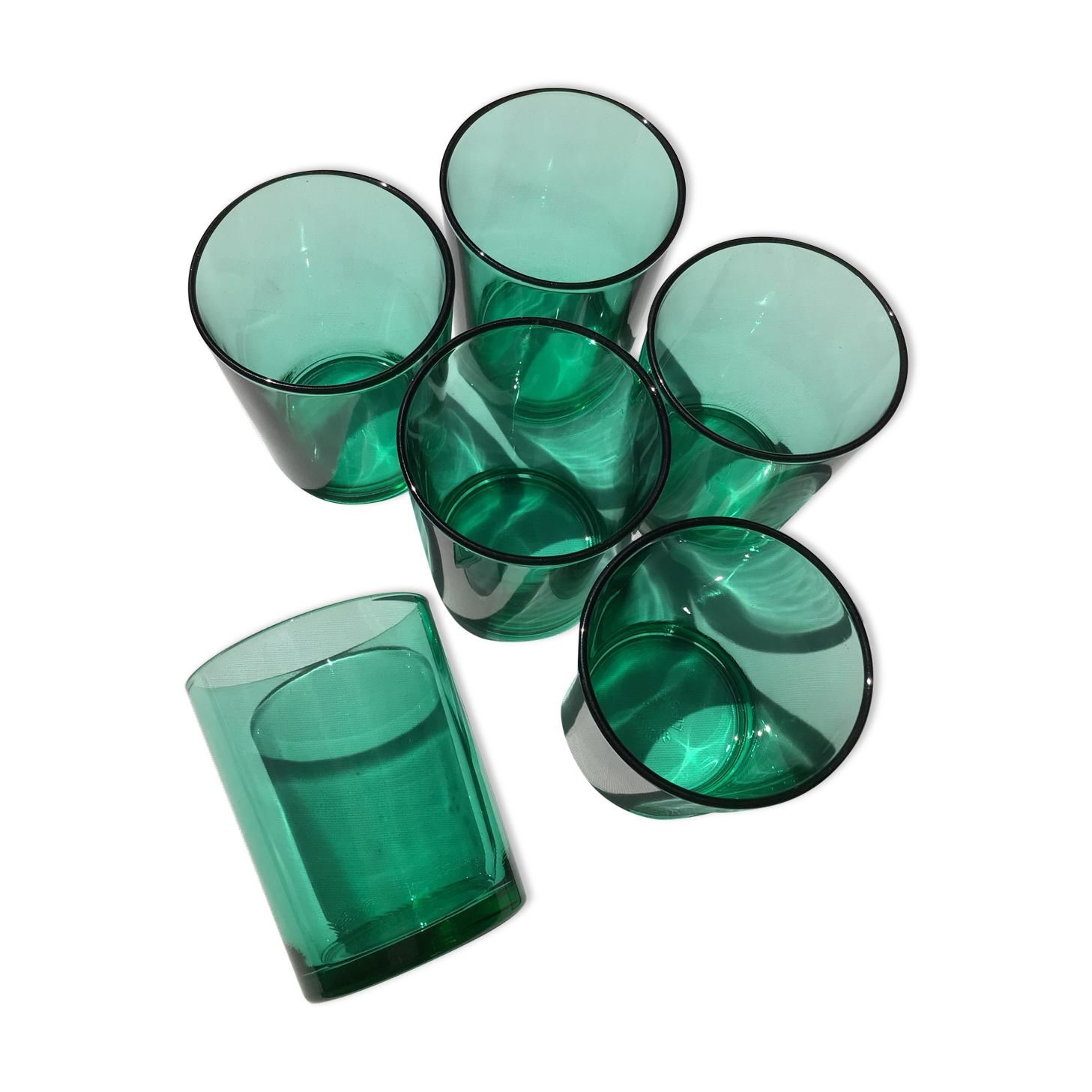 6 straight water glasses in green glass height 8cm