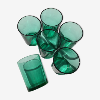 6 verres a eau droits en verre vert hauteur 8cm