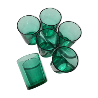 6 straight water glasses in green glass height 8cm