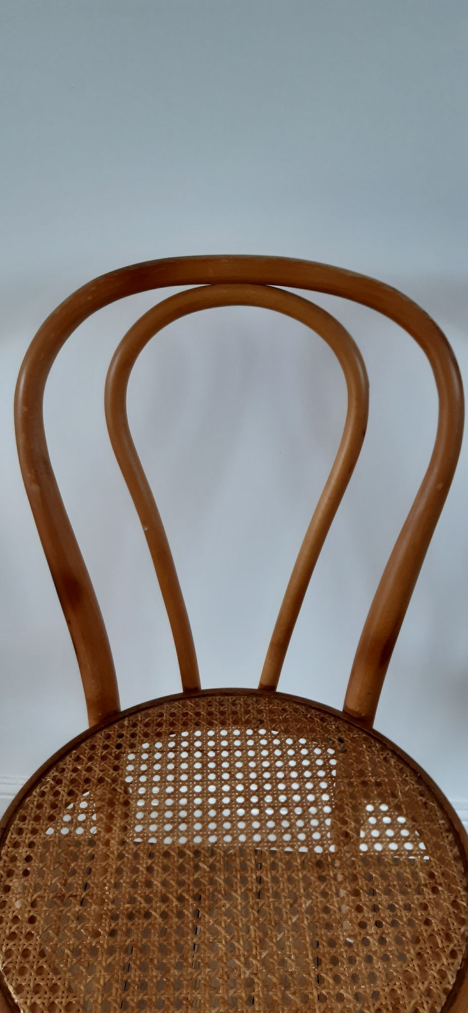 Set of 4 bistro chairs in turned wood and cannage rattan 50s