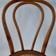Set of 4 bistro chairs in turned wood and cannage rattan 50s